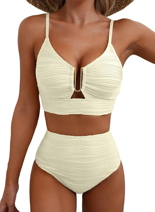 Bikini de tiro alto con efecto drapeado