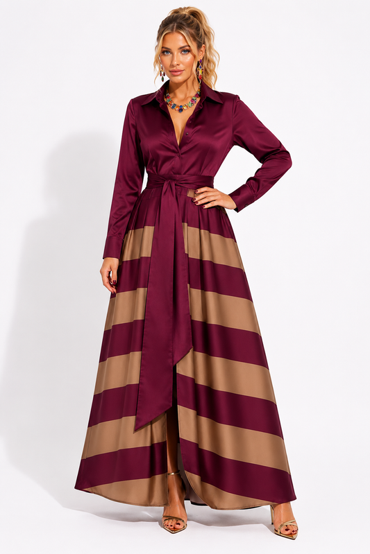 Vestido camisero satinado de rayas