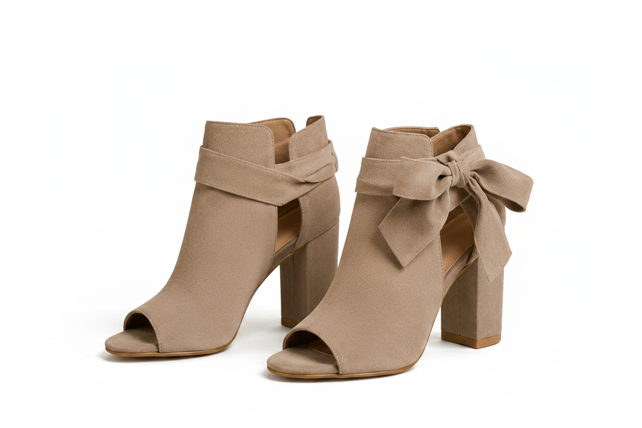 Botines de tacón con moño decorativo