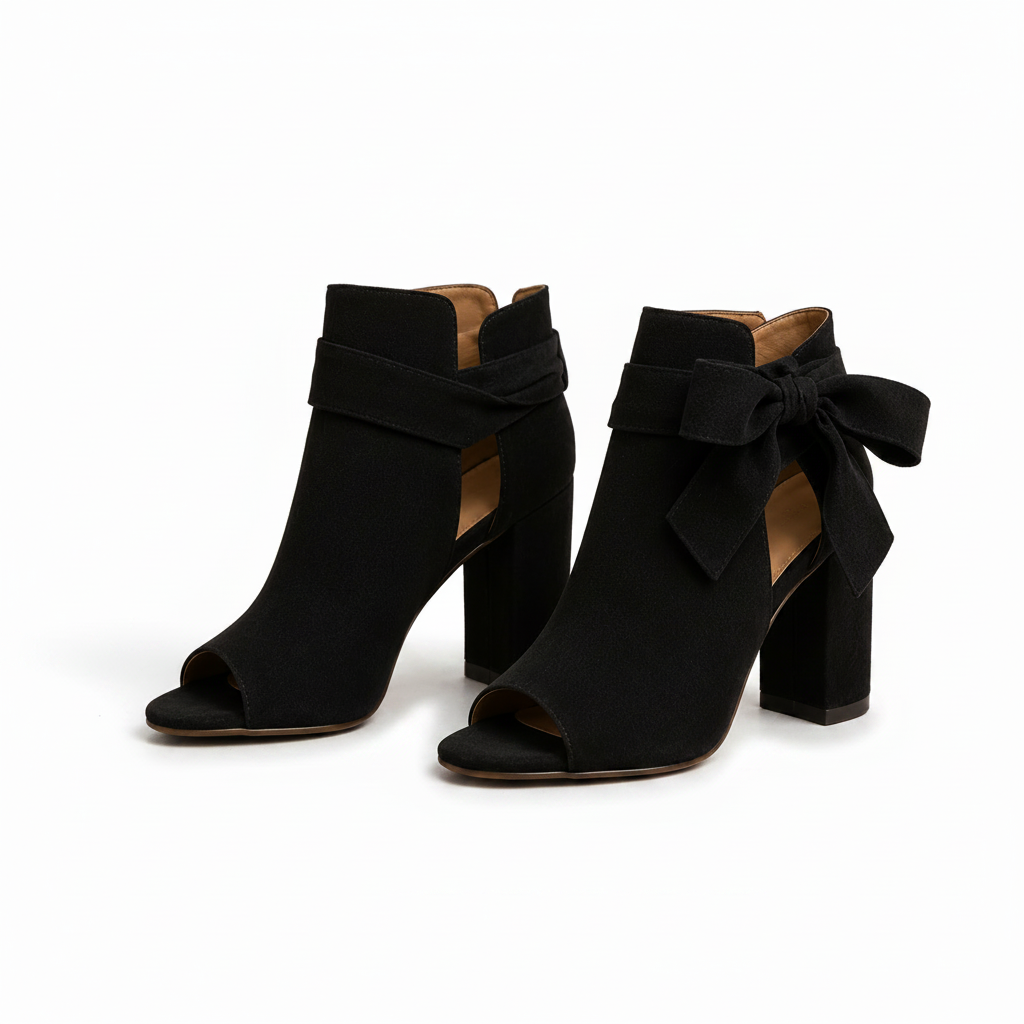 Botines de tacón con moño decorativo